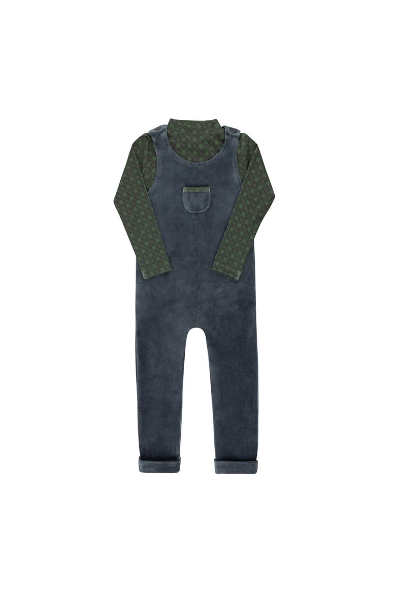 Velour Plaid Bear Collection - Overalls and Turtleneck, Main, color, Blue
