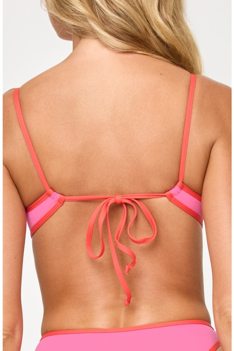 Zella Contrast Trim Bikini Top, Alternate, color, BUBBLEGUM/ GRAPEFRUIT