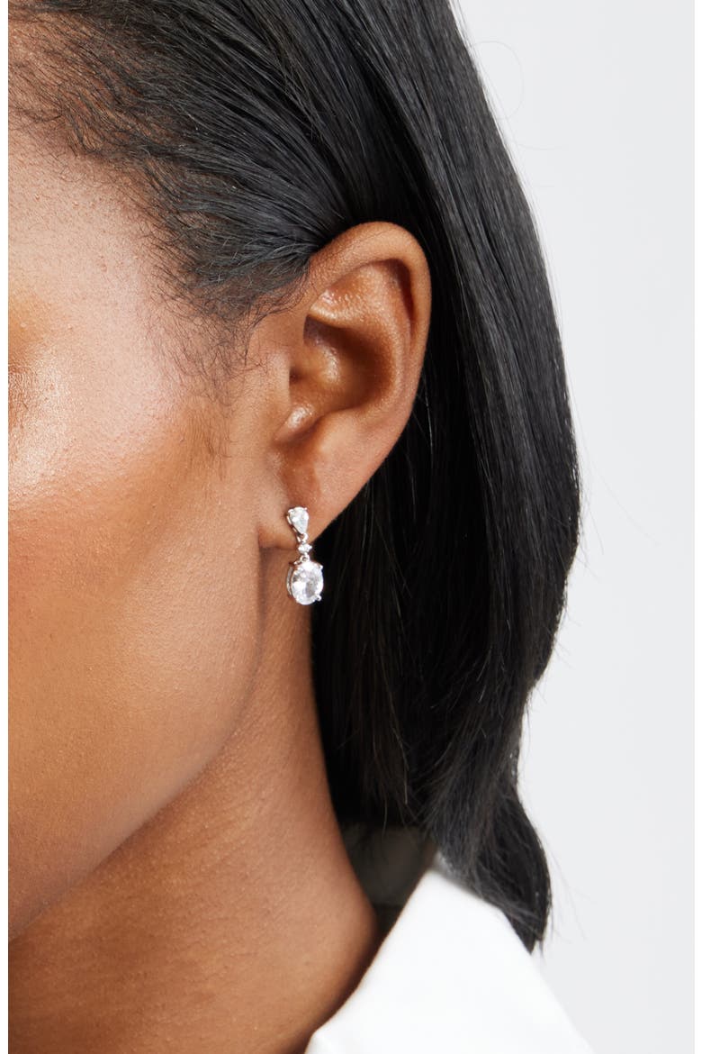 Cubic Zirconia Drop Earrings, Alternate, color, CLEAR- SILVER