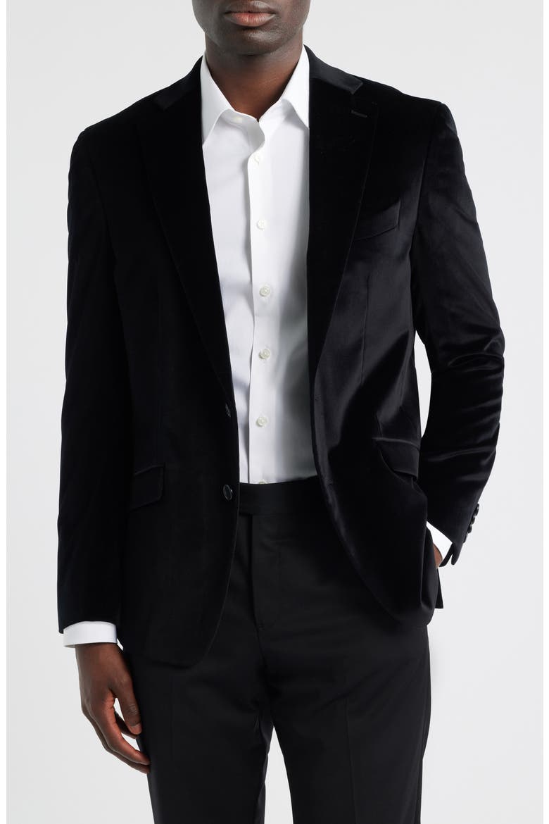 Black Textured Stretch Cotton Sport Coat, Main, color, BLACK
