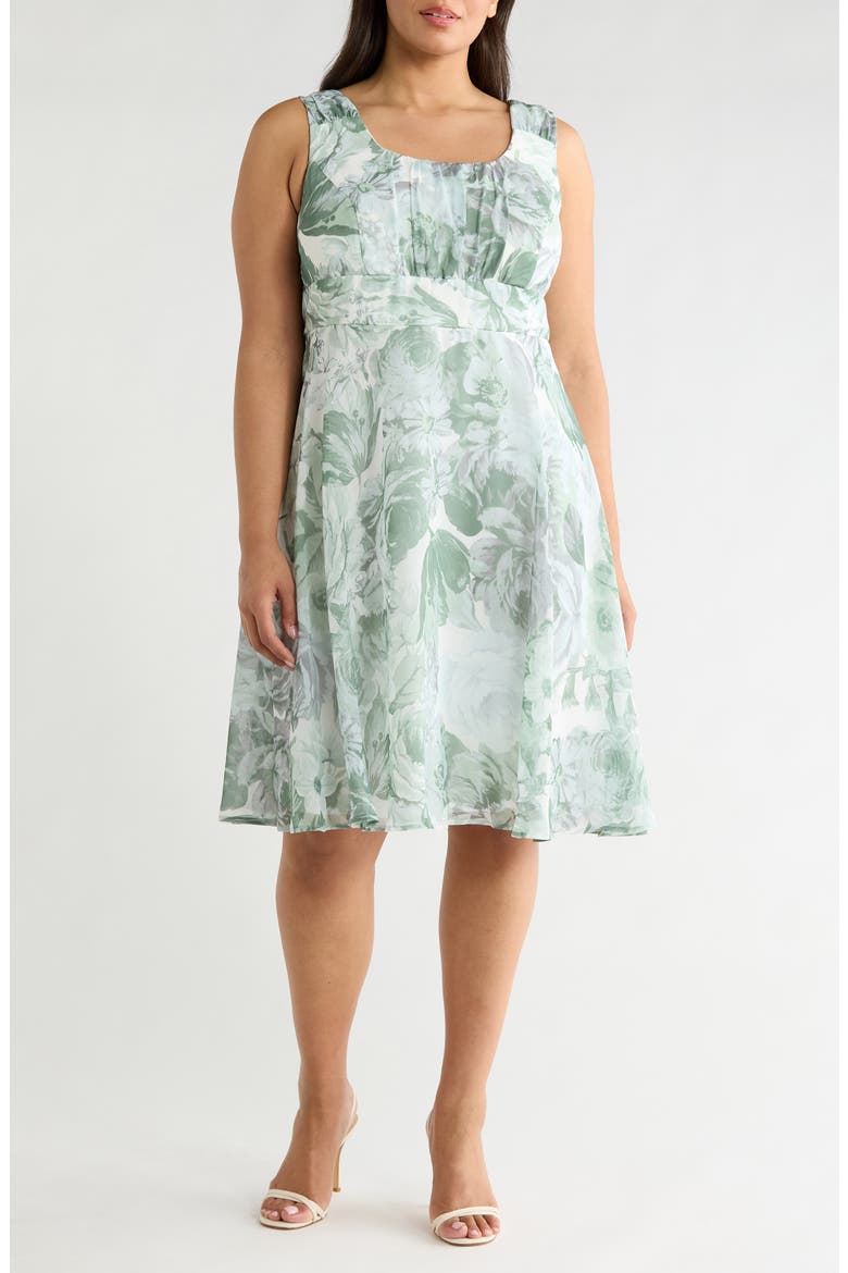 Ruched Chiffon Midi Dress, Main, color, WHITE/ SAGE