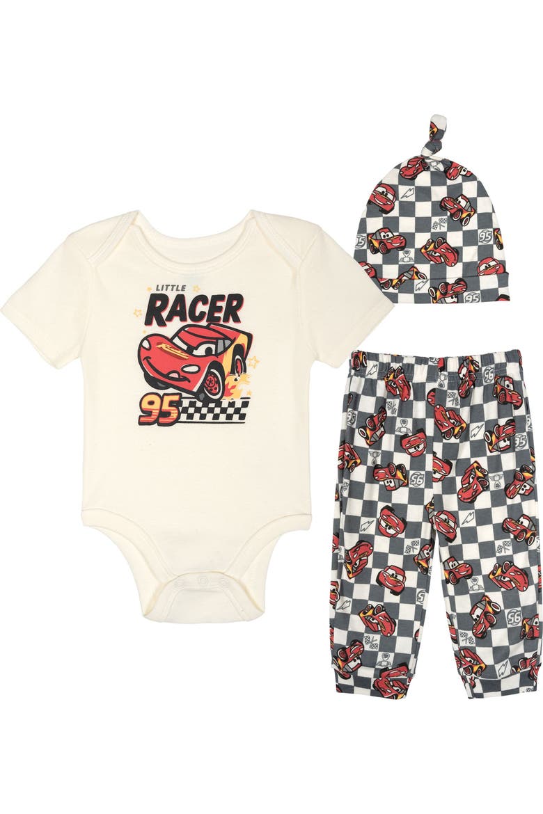 Pixar New Baby 3-piece Bodysuit Pants And Hat Set (baby), Main, color, McQueen Tusk Grey