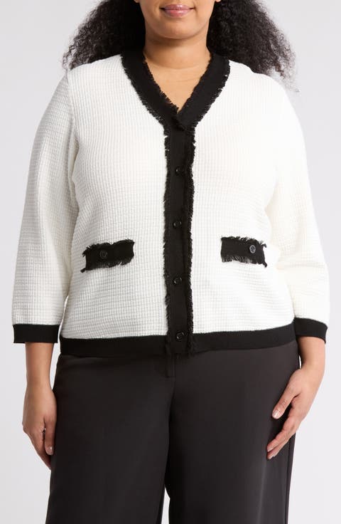 Frayed Edge Colorblock Cardigan (Plus)