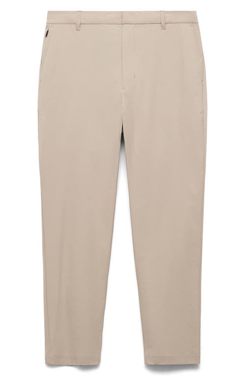 Mango Slim Fit Flat Front Elastic Waist Pants In Sand