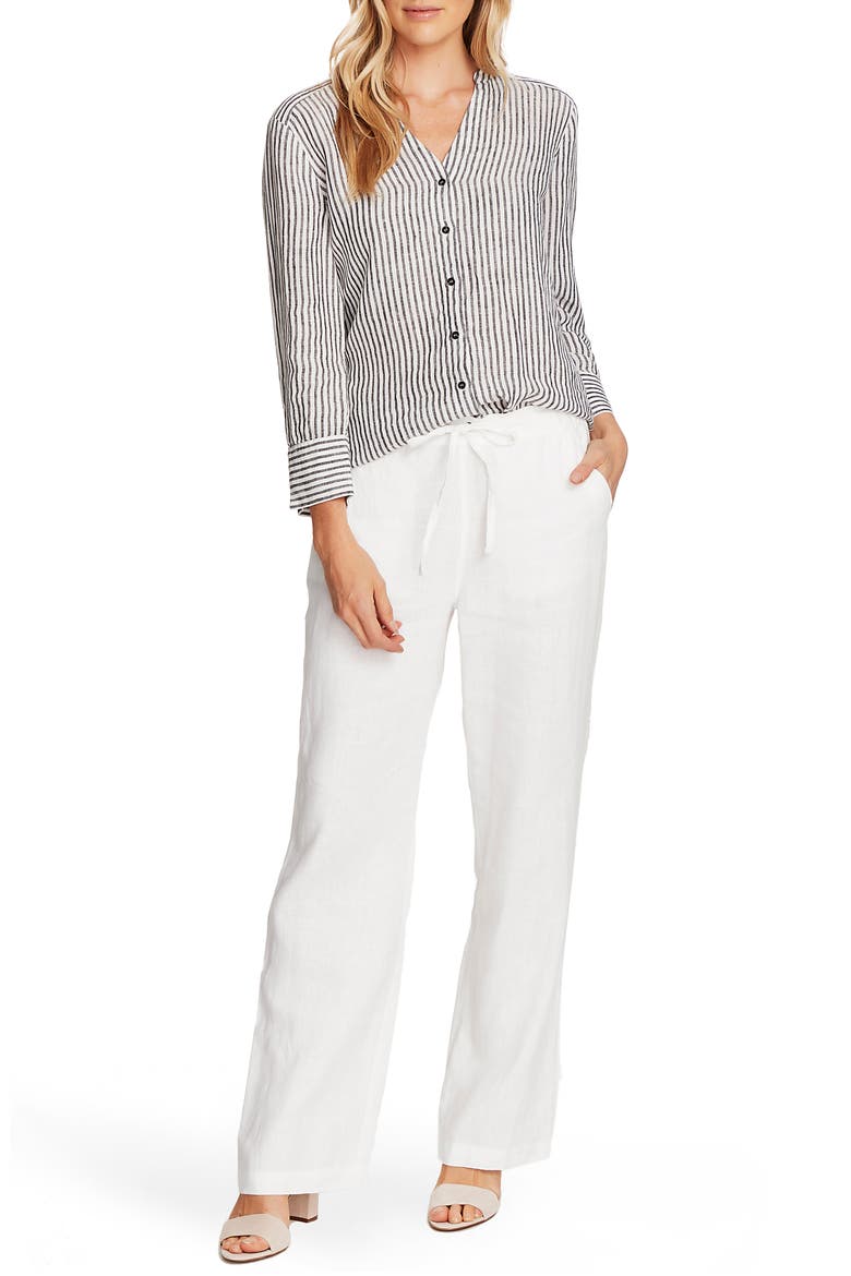 Stripe Linen Blouse, Alternate, color, RICH BLACK