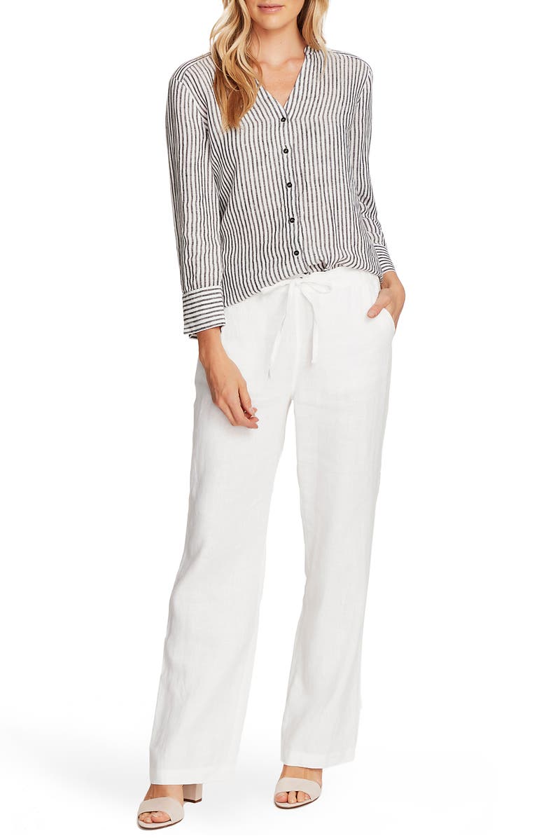 Vince Camuto Stripe Linen Blouse, Alternate, color, 
