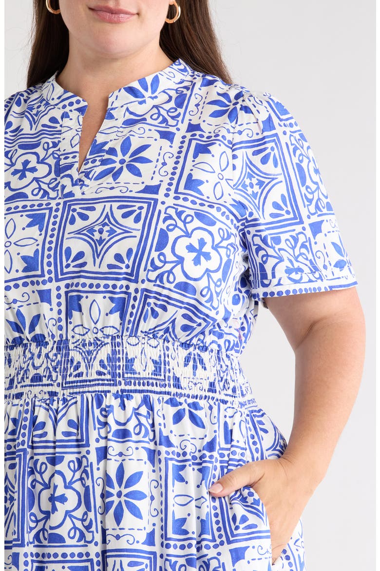 Arbor Belraj Floral Tile Cotton Poplin Maxi Dress, Alternate, color, BLUE/ WHITE