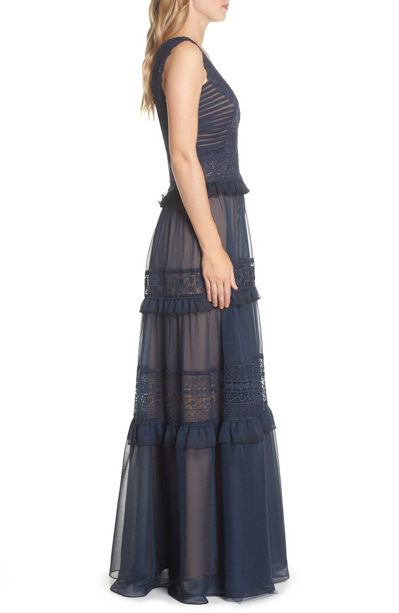 Tadashi Shoji Tiered Lace & Chiffon Gown, Alternate, color,