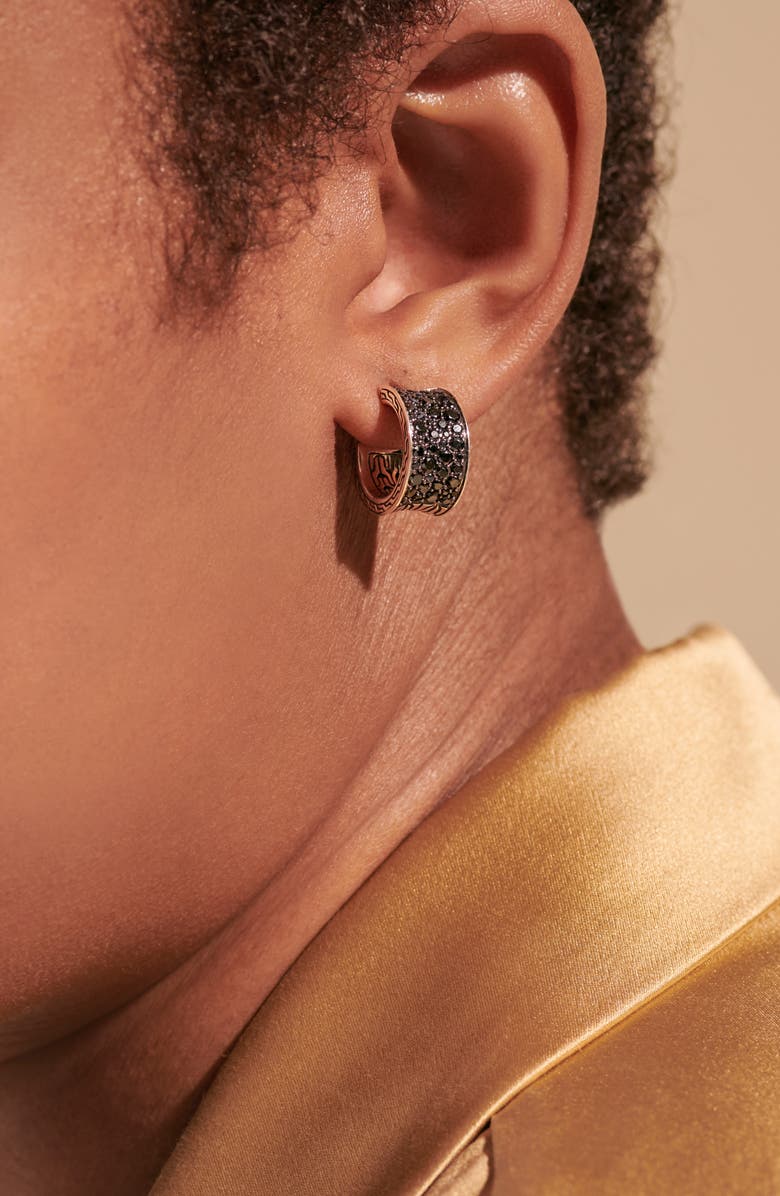 John Hardy Classic Black Sapphire Pavé Hoop Earrings, Alternate, color,