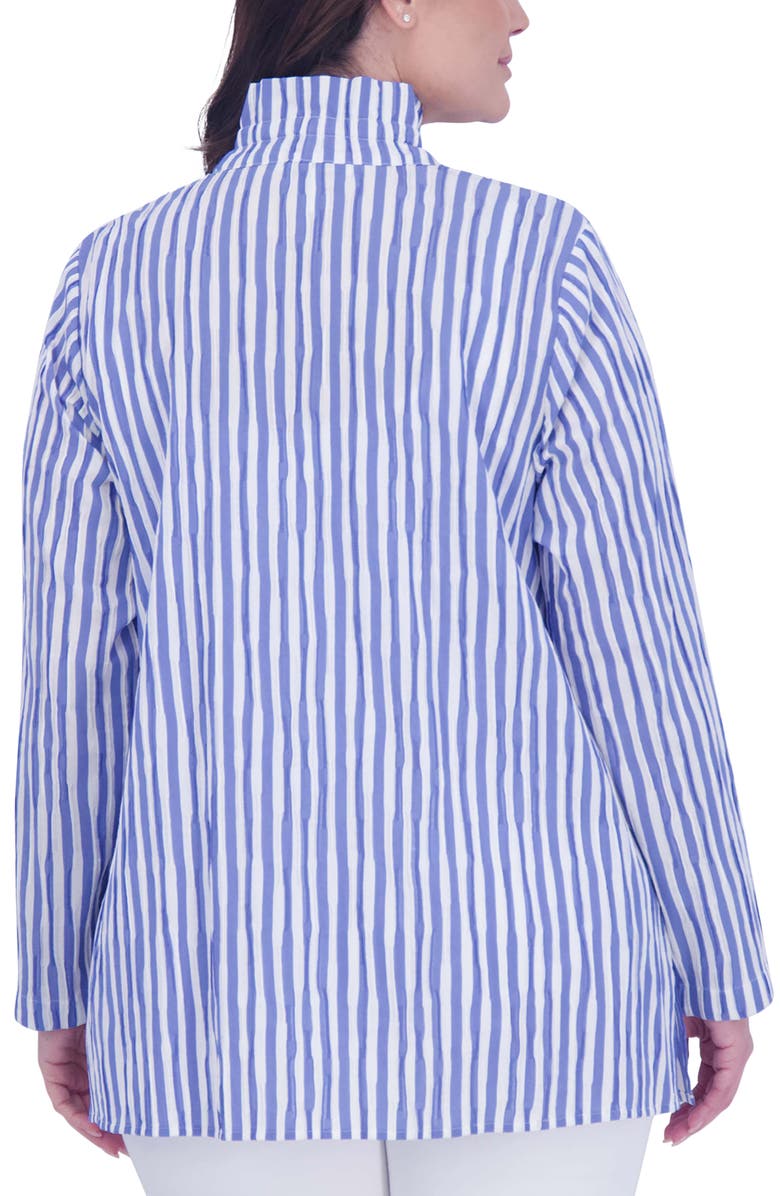Foxcroft Carolina Stripe Crinkled Cotton Blend Button-Up Shirt, Alternate, color, 