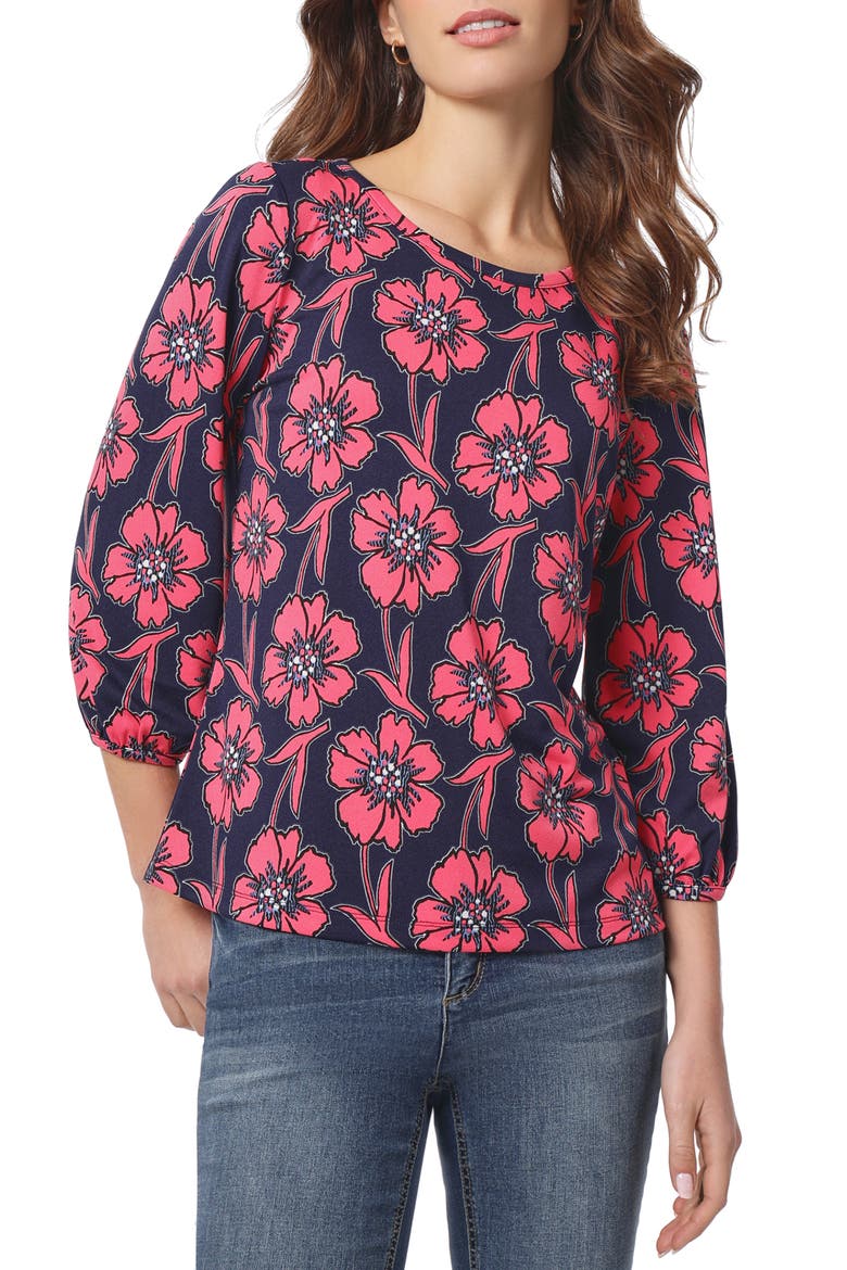Floral Print Knit Top, Main, color, PCFIC NAVY/FRSH GUAV