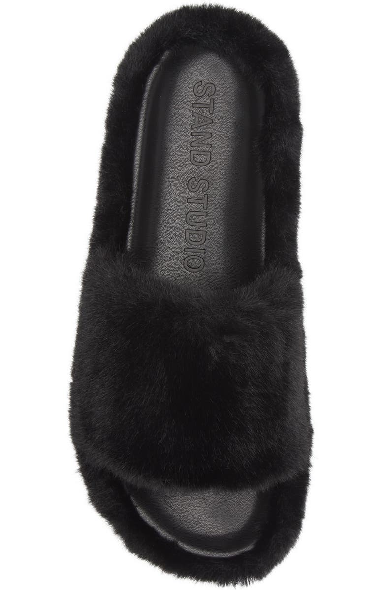 Stand Studio Leya Faux Fur Slide Sandal, Alternate, color,