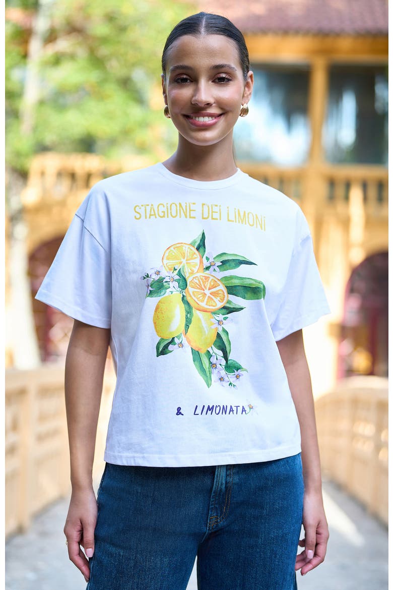 Retro Lemon Print Cotton T Shirt, Alternate, color, White