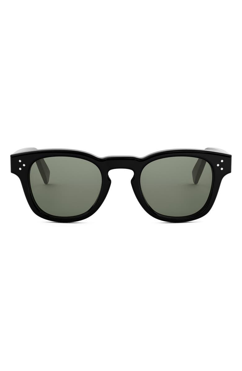 CELINE Bold 3 Dots 49mm Square Sunglasses, Main, color, Shiny Black / Green