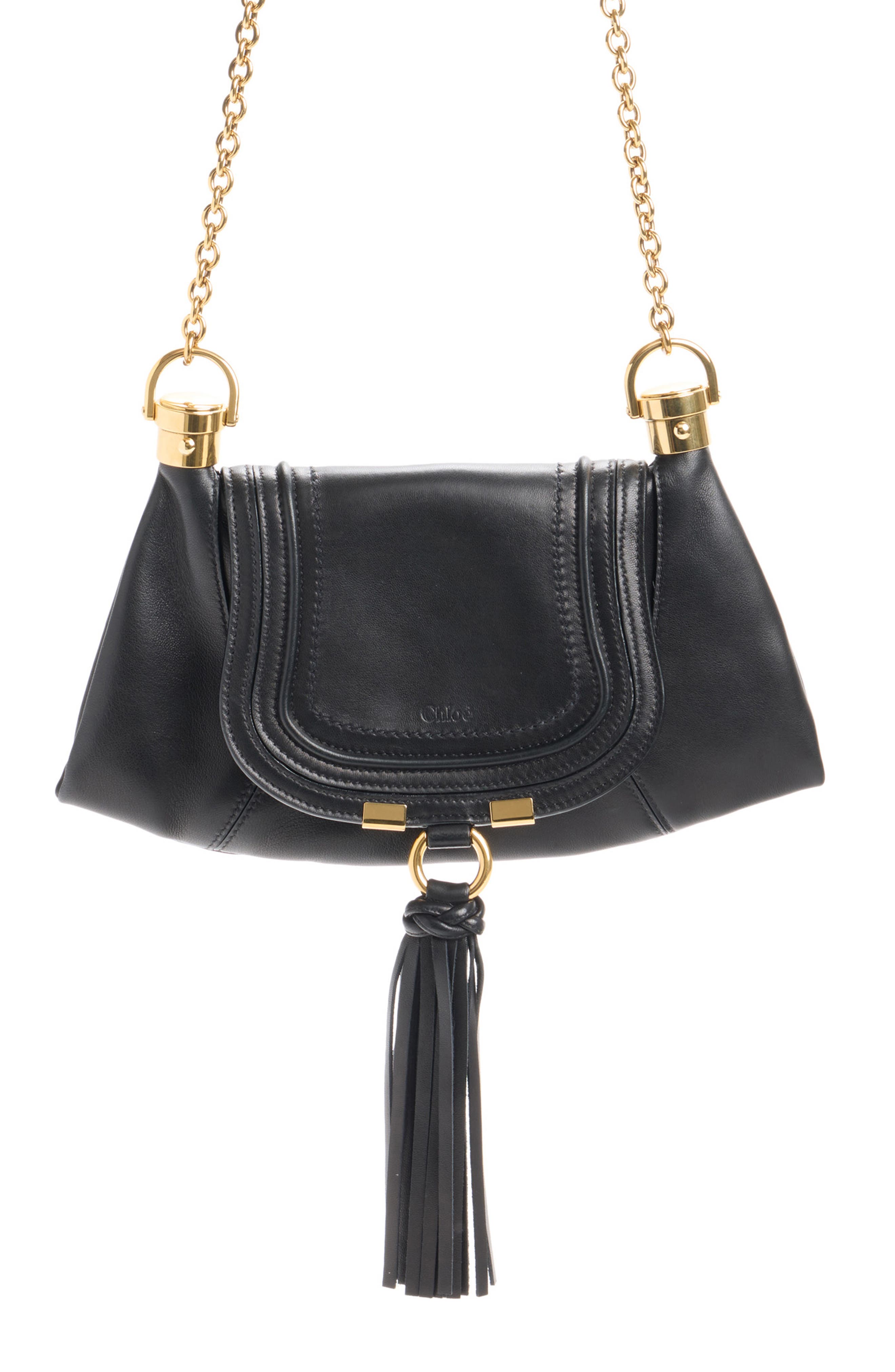 Marcie Foulard Leather Shoulder Bag, Main, color, BLACK