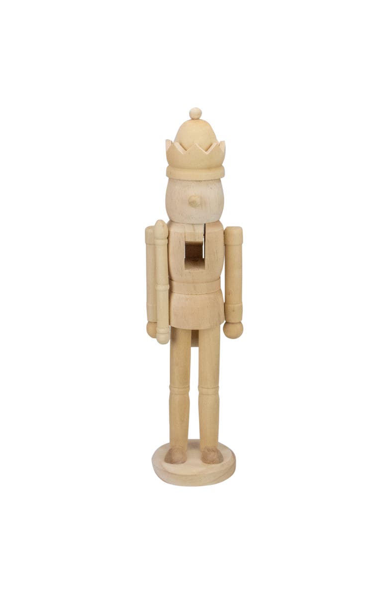 Northlight 14.75" Unfinished Paintable Wooden Christmas Nutcracker with a Crown, Main, color, Ivory