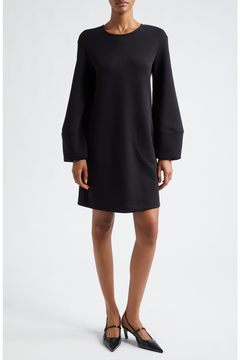 Balloon Long Sleeve Cotton Blend Jersey Shift Dress, Main, color, SOLID BLACK