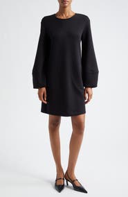 Emporio Armani Balloon Long Sleeve Cotton Blend Jersey Shift Dress