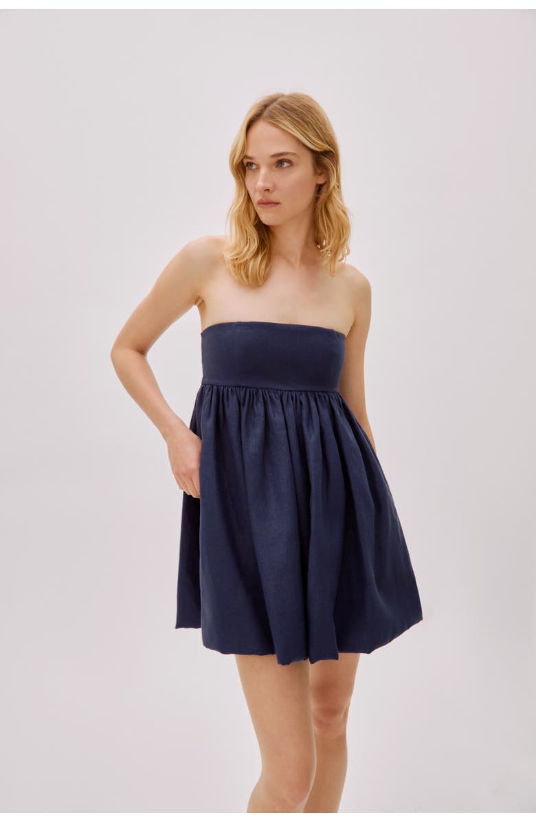 Labeca London Mykono Linen Strapless Dress, Alternate, color, Navy