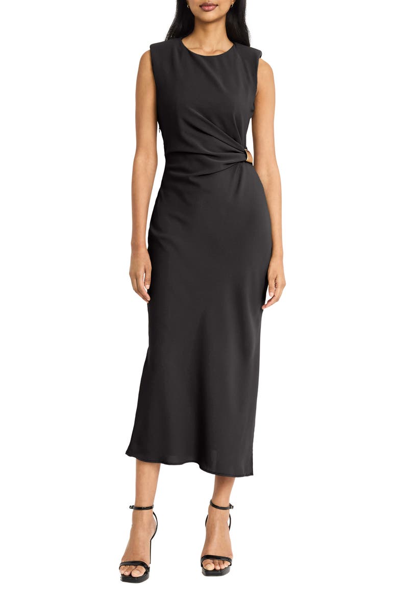 Side Ruched Strapless Midi Dress, Main, color, BLACK
