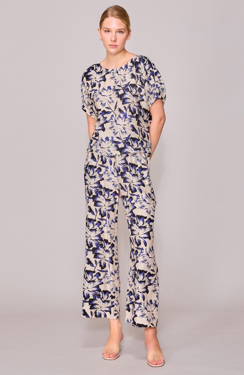 MELLODAY Floral Print Short Sleeve Top, Alternate, color, Navy Ivory