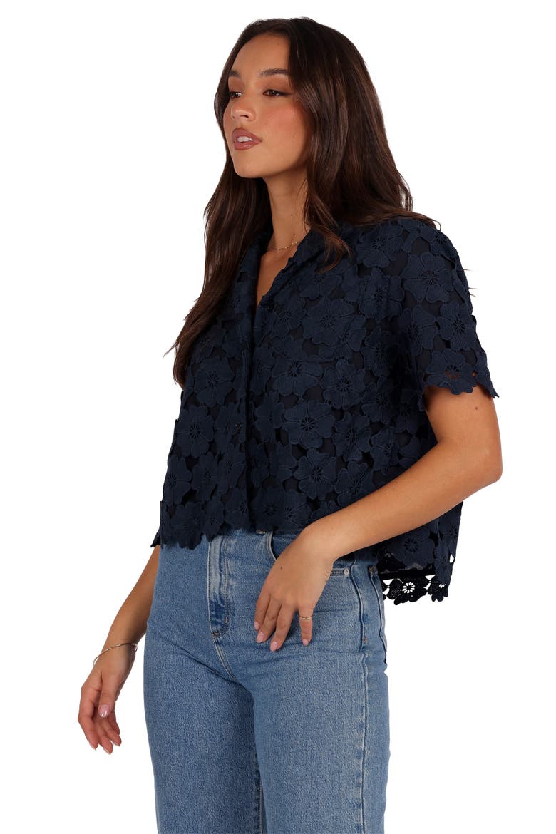 Locale Floral Lace Camp Shirt, Alternate, color, NAVY
