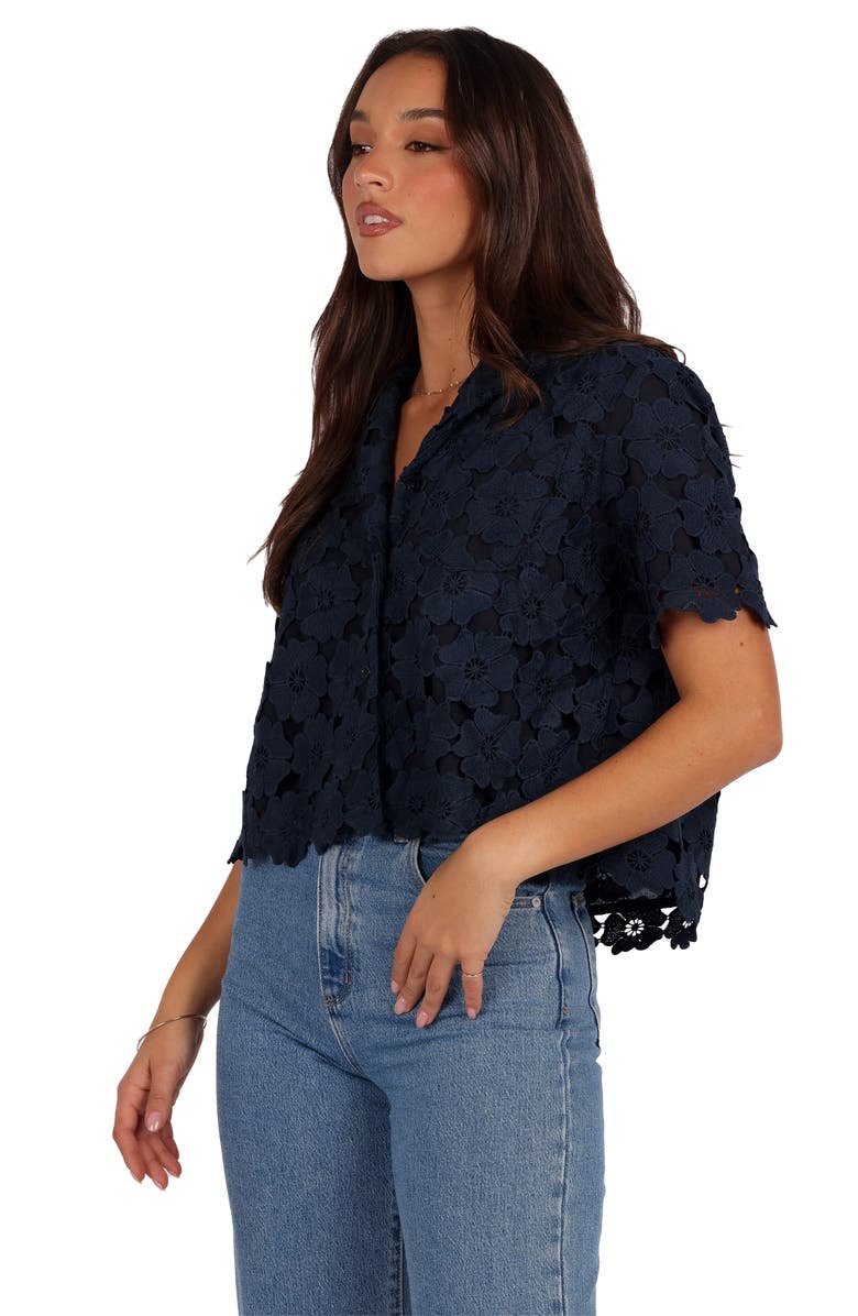 Petal & Pup Locale Floral Lace Camp Shirt, Alternate, color, Navy