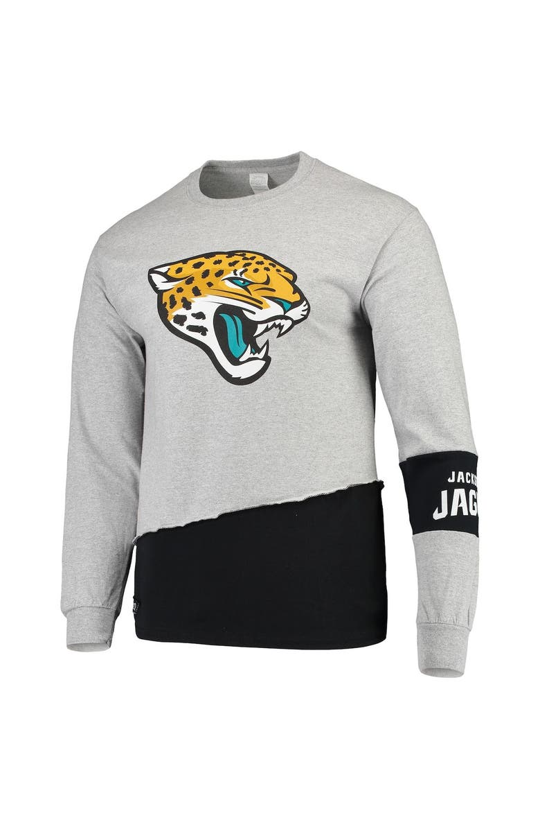 REFRIED APPAREL Men's Refried Apparel Gray/Black Jacksonville Jaguars Sustainable Upcycled Angle Long Sleeve T-Shirt, Alternate, color,
