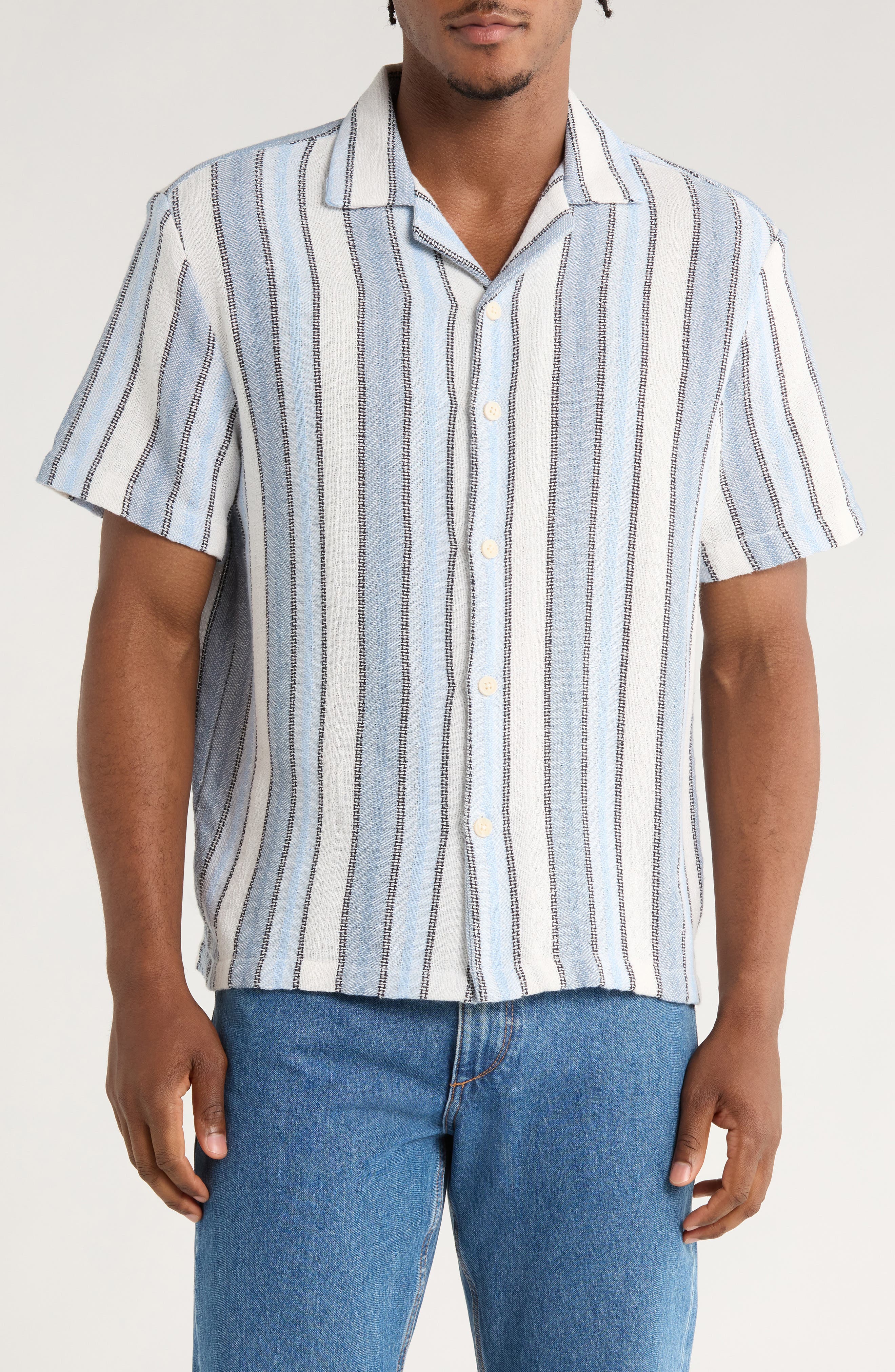 Cactus Man Relaxed Fit Stripe Textured Camp Shirt
