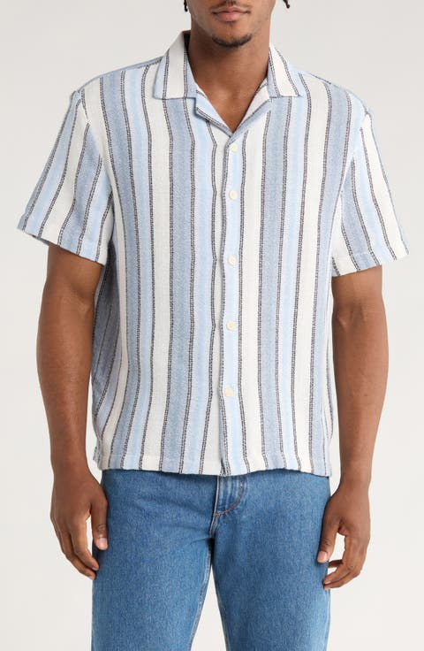 Relaxed Fit Stripe Textured Camp Shirt