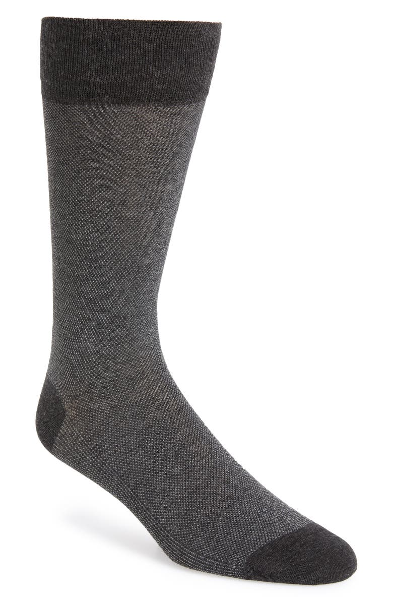 Cole Haan Piqué Texture Crew Socks, Main, color, Graphite Heather