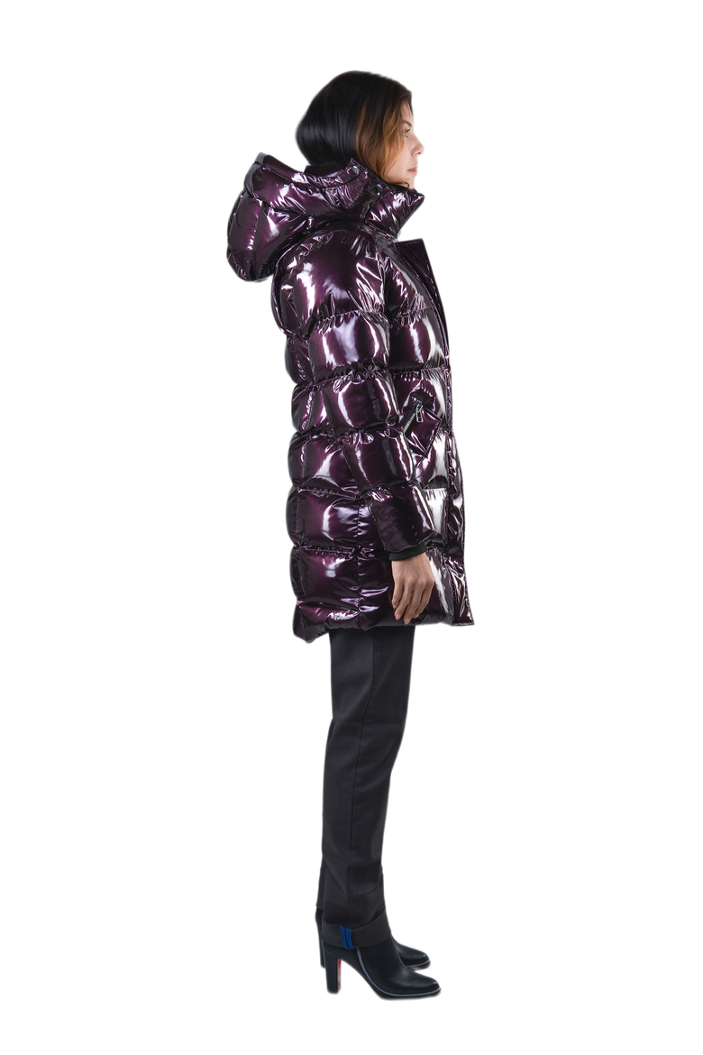 Women's Penguin Long Length Quilted Coat, Alternate, color, GLOSSY PURPLE