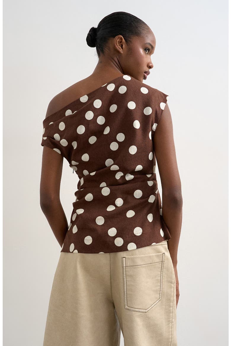 Polka Dot Print Off the Shoulder Top, Alternate, color, BROWN MULTI