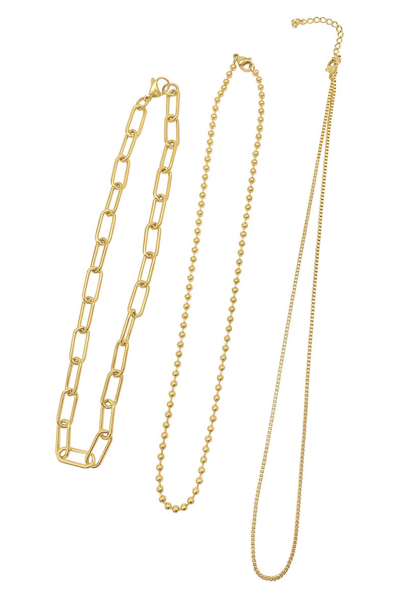 14K Yellow Gold Plated Paperclip, Ball & Box Chain Necklace Set, Alternate, color, YELLOW