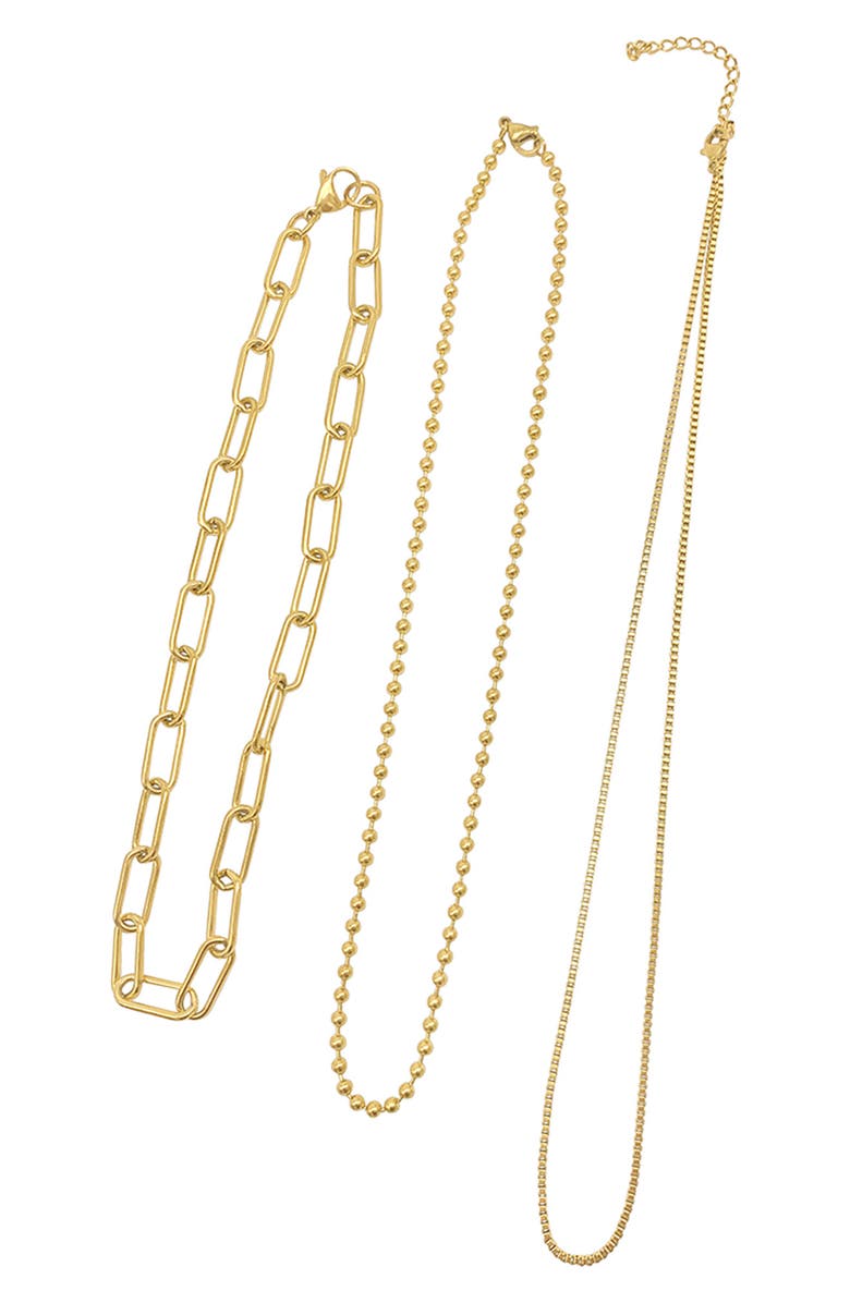Adornia 14K Yellow Gold Plated Paperclip, Ball & Box Chain Necklace Set, Alternate, color, Yellow