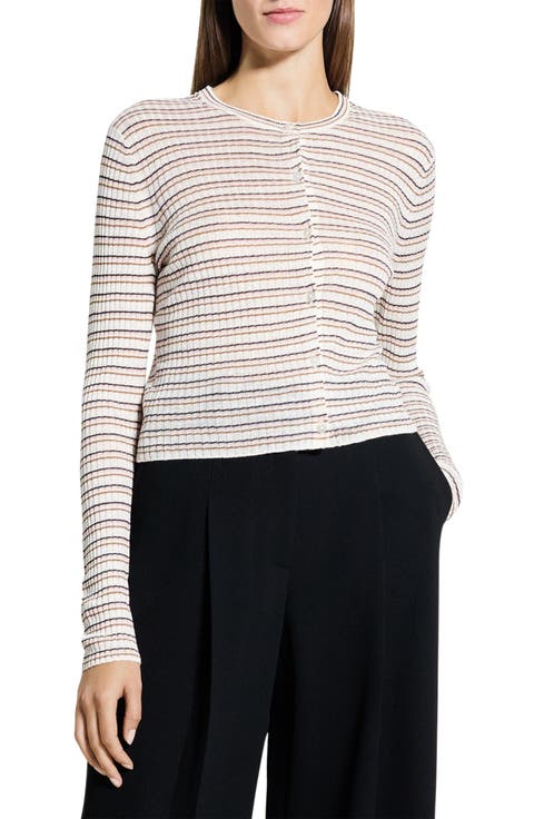 Stripe Crop Linen Blend Cardigan