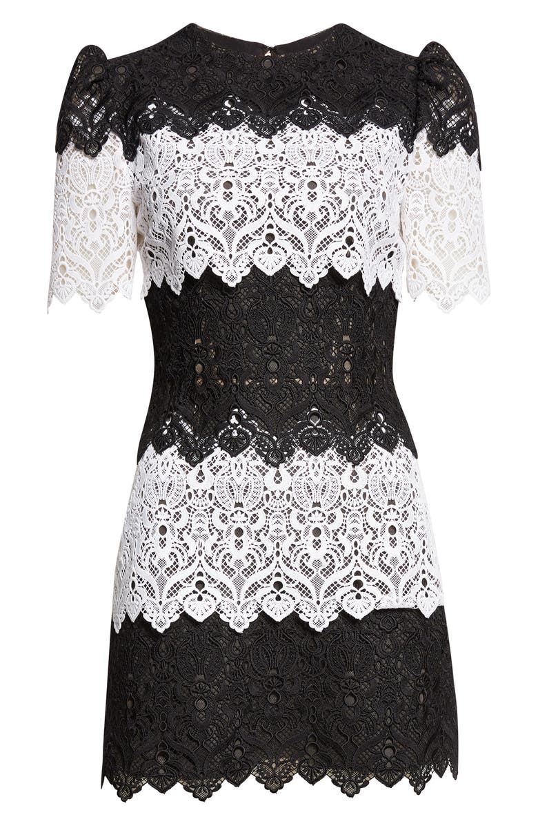 Carolina Herrera Colorblock Lace Minidress, Alternate, color, Black/ White