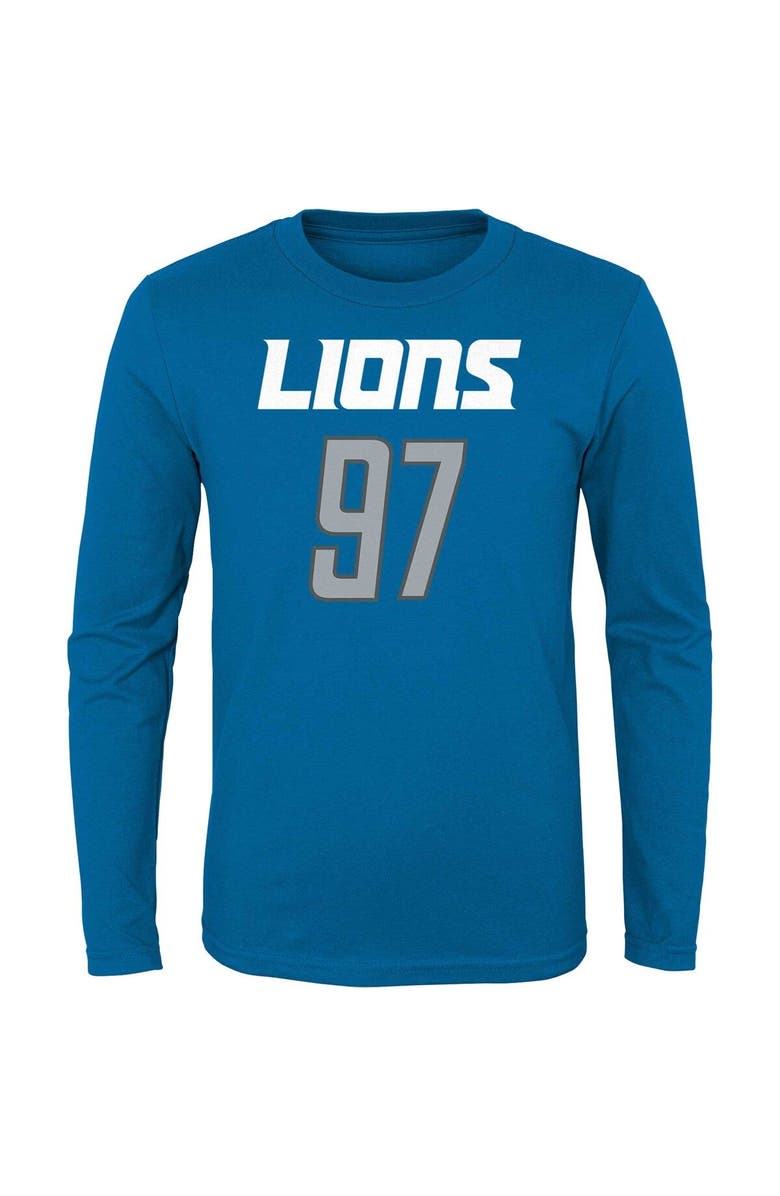 Outerstuff Youth Aidan Hutchinson Blue Detroit Lions Mainliner Player Name & Number Long Sleeve T-Shirt, Alternate, color, 