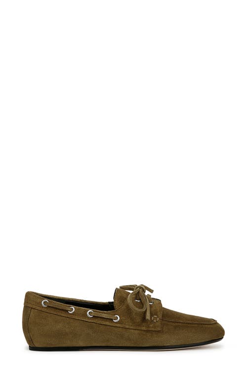 Vince Marin Suede Boat Loafers In Olive Wood