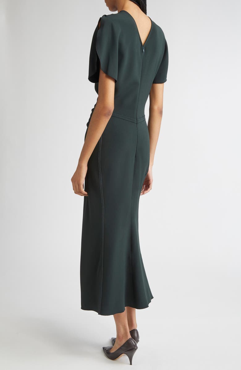 Victoria Beckham Gathered Waist Crepe Midi Dress, Alternate, color, Dark Pine