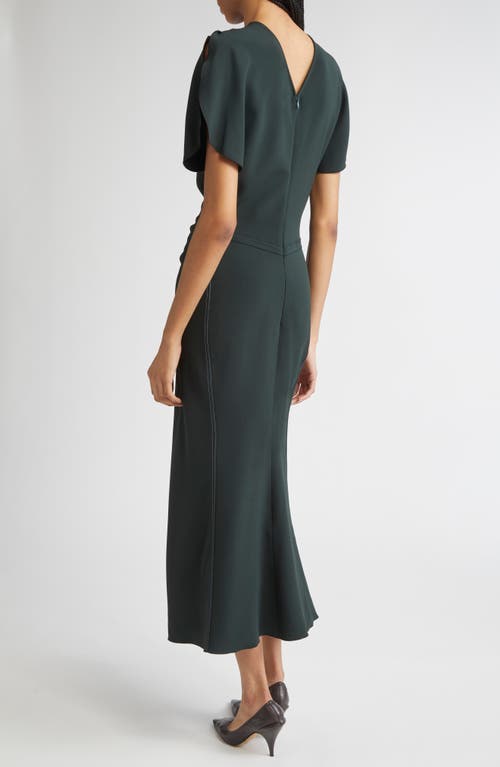 Victoria Beckham Gathered Waist Crepe Midi Dress In Green