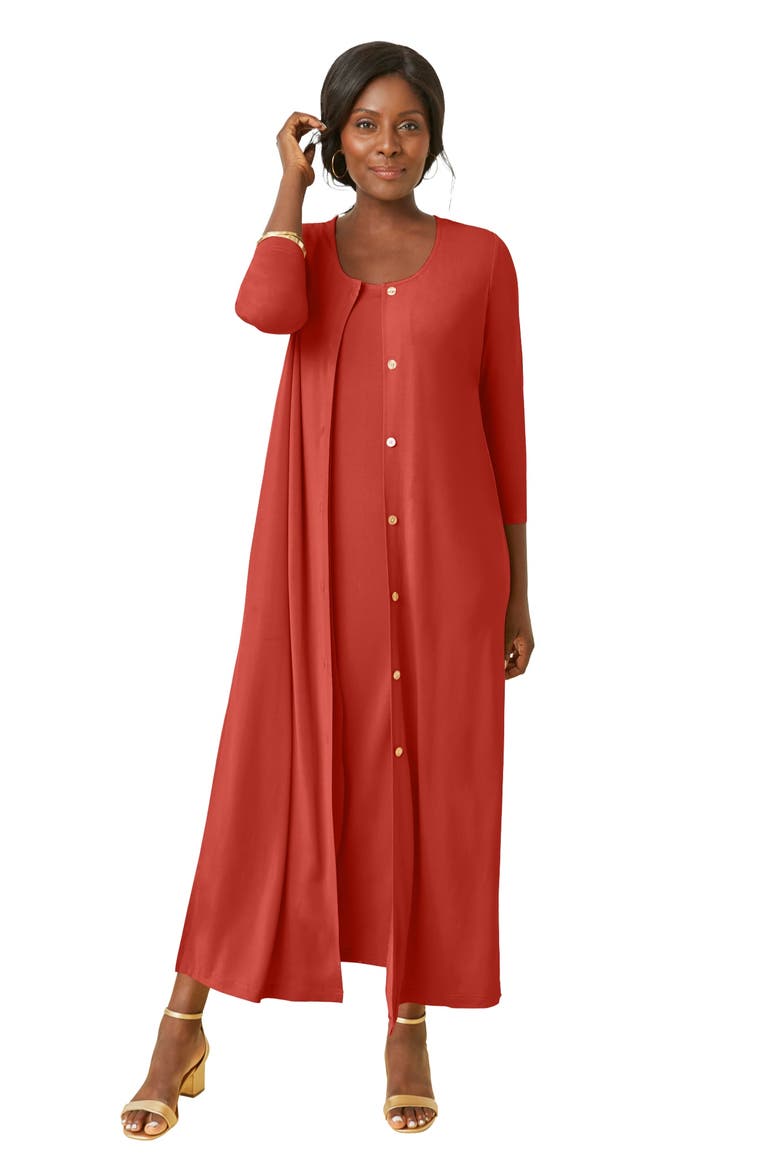 2 Piece Stretch Knit Duster Set, Main, color, BURNT RED