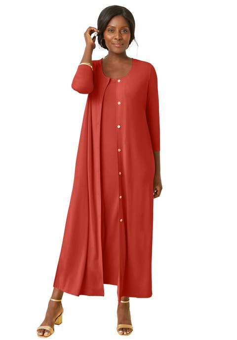 2 Piece Stretch Knit Duster Set