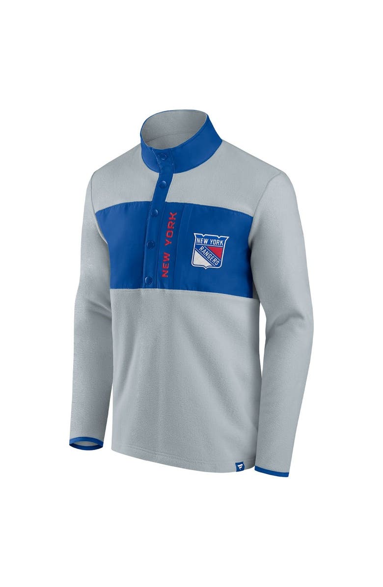 FANATICS Men's Fanatics Branded Gray/Blue New York Rangers Hockey Polar Fleece Quarter-Snap Jacket, Alternate, color, 