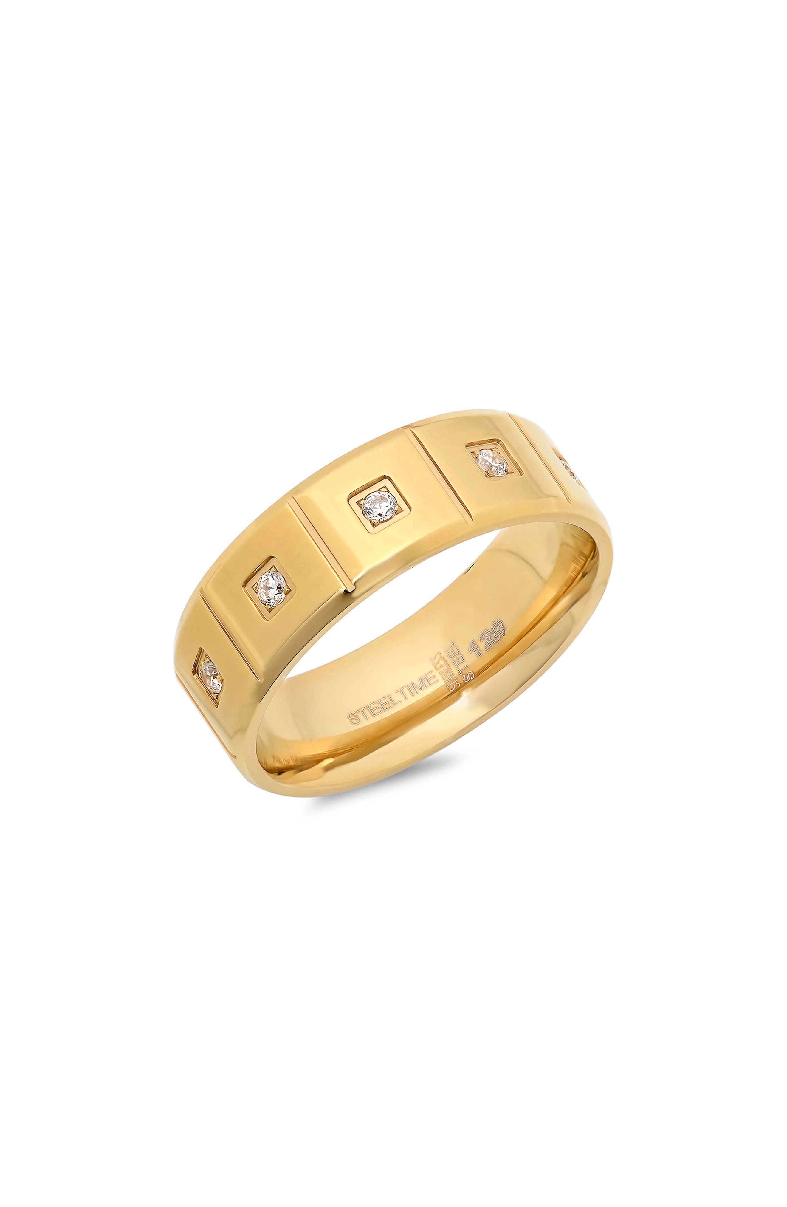 Men's 18k Gold Plated Stainless Steel Cubic Zirconia Ring