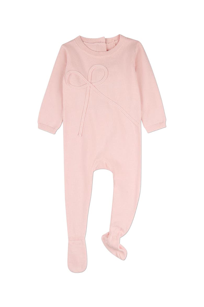 Baby Footie with Tonal Knit Bow, Main, color, Light Pink