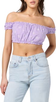 Florence by Mills Embroidered Eyelet Off the Shoulder Crop Top