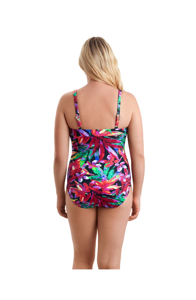 ShapeSolver Sport Shirred Bandeau Chlorine Resistant One-Piece Swimsuit, Alternate, color, Secret Jungle
