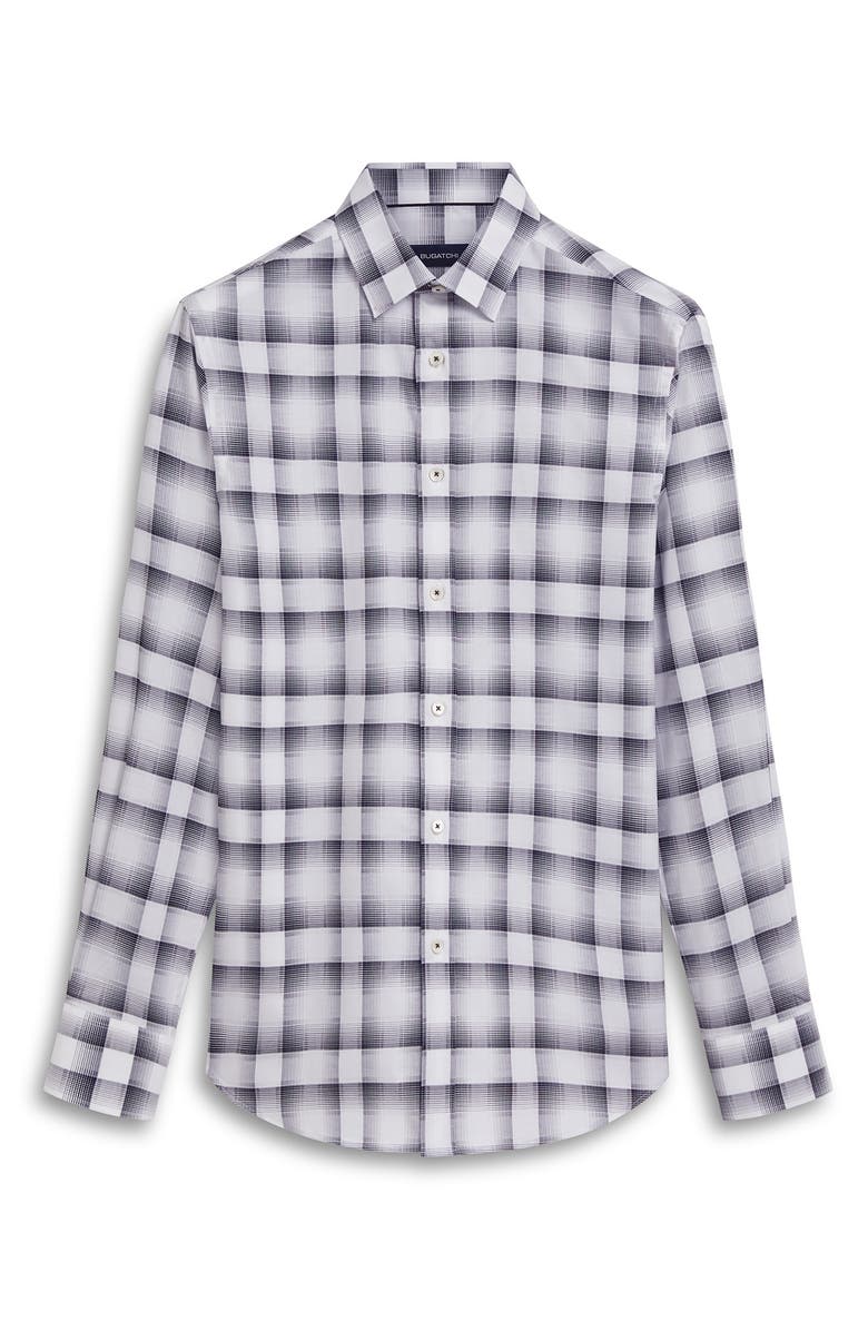 Bugatchi Shaped Fit Plaid Stretch Cotton Button-Up Shirt, Alternate, color, White