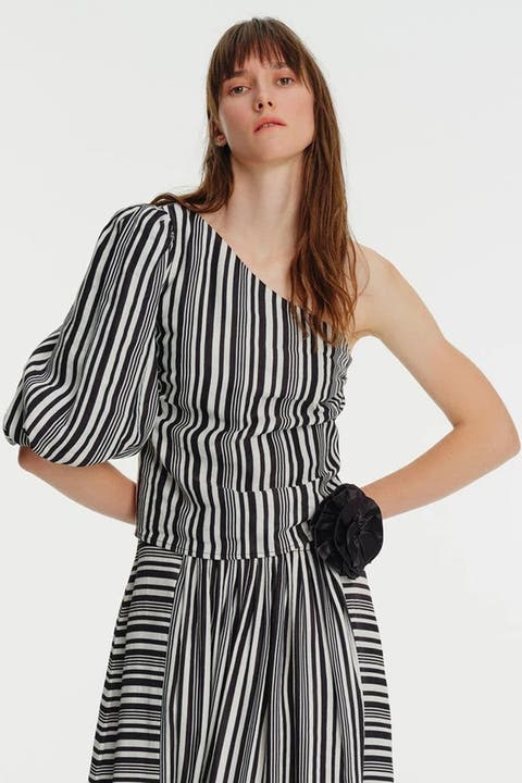 One Shoulder Striped Blouse